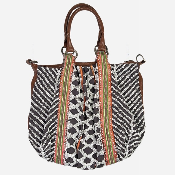 Anthropologie Lucky Penny Beaded Boho Geometry Bag Purse Tote - Picture 11 of 12